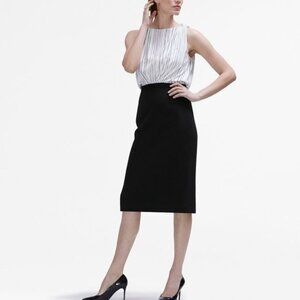 MM LaFleur Maddie Dress in Black White Kohl Stripe Blouson Pencil 2